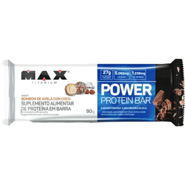 Power Protein Bar 90g avelã com coco Max Titanium