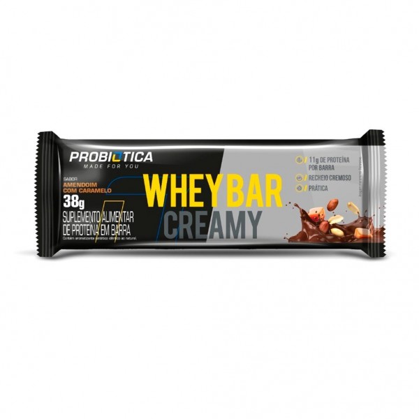 Whey Bar Creamy 38g amendoim com caramelo Probiotica