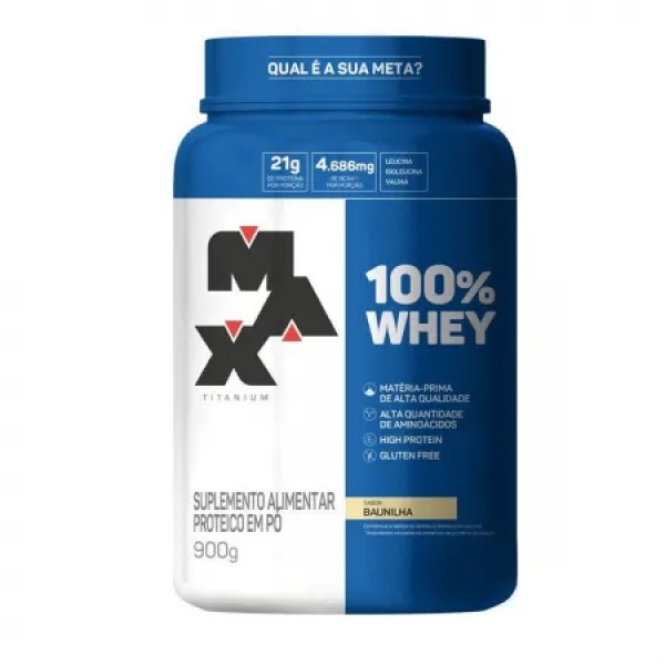 100% Whey pote 900g baunilha Max Titanium