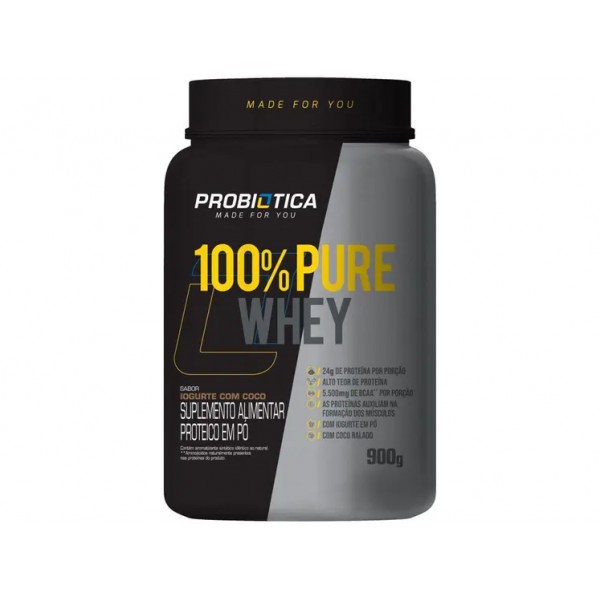 100% Pure Whey pote 900g iogurte com coco Probiotica