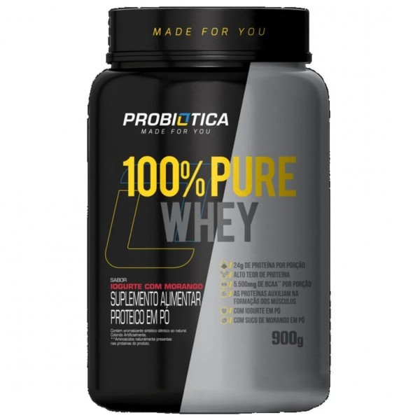 100% Pure Whey pote 900g iogurte com morango Probiotica